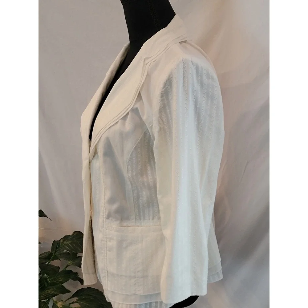 J. Jill White Eyelet Blazer Jacket Single Button 3/4 Sleeve Peplum Hem Womens 10